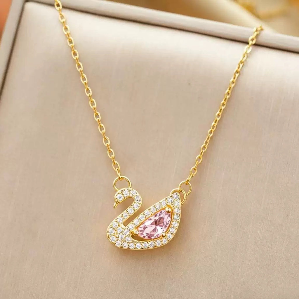 Elegant swan necklace with sparkling colored