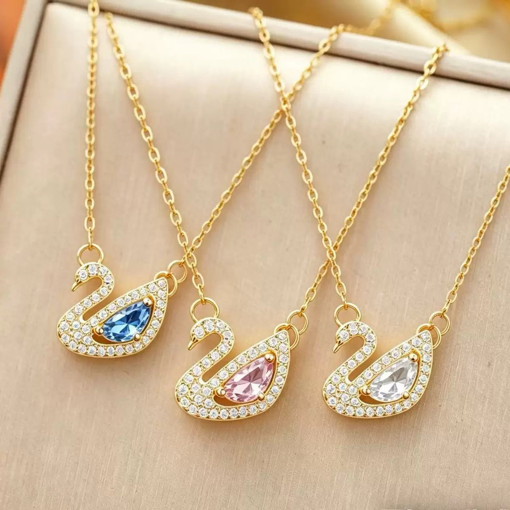 Elegant swan necklace with sparkling colored