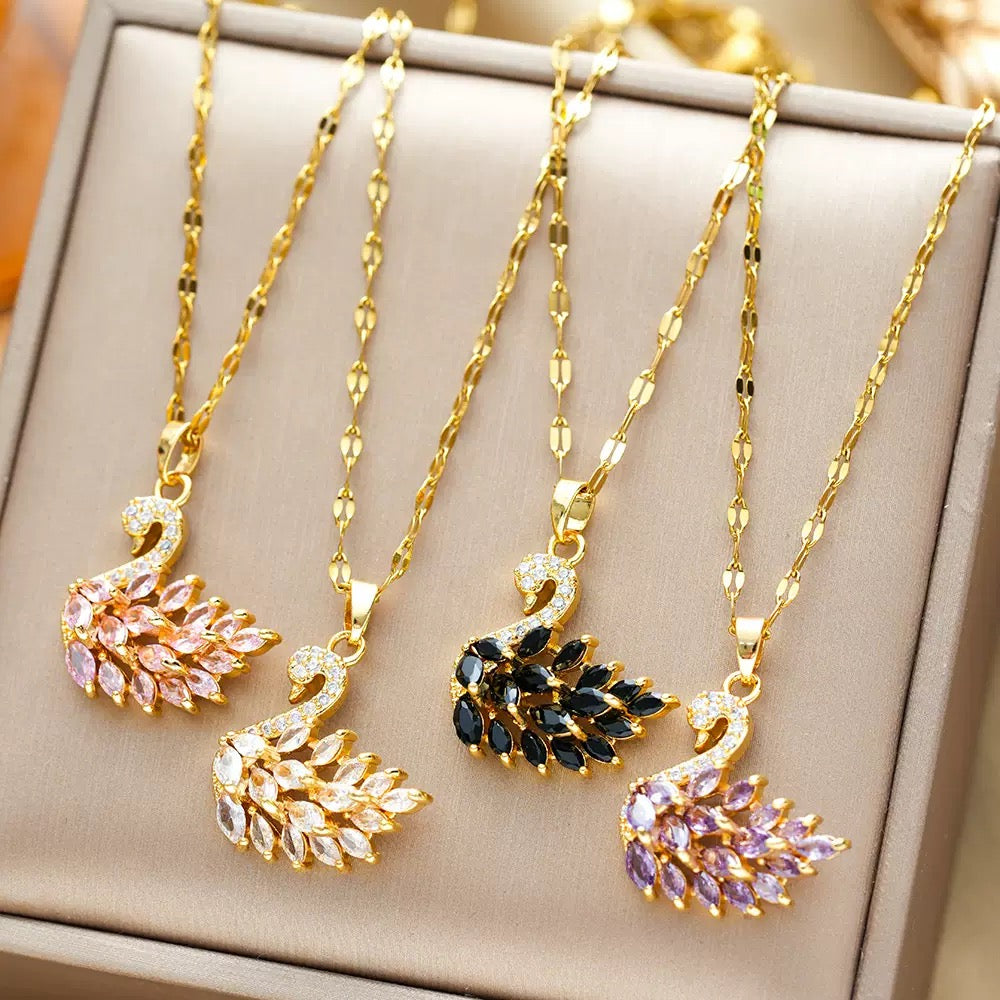 Gold Plated Swan Pendant Necklace with Sparkling Zircon - Elegant Clavicle Chain Jewelry for Women