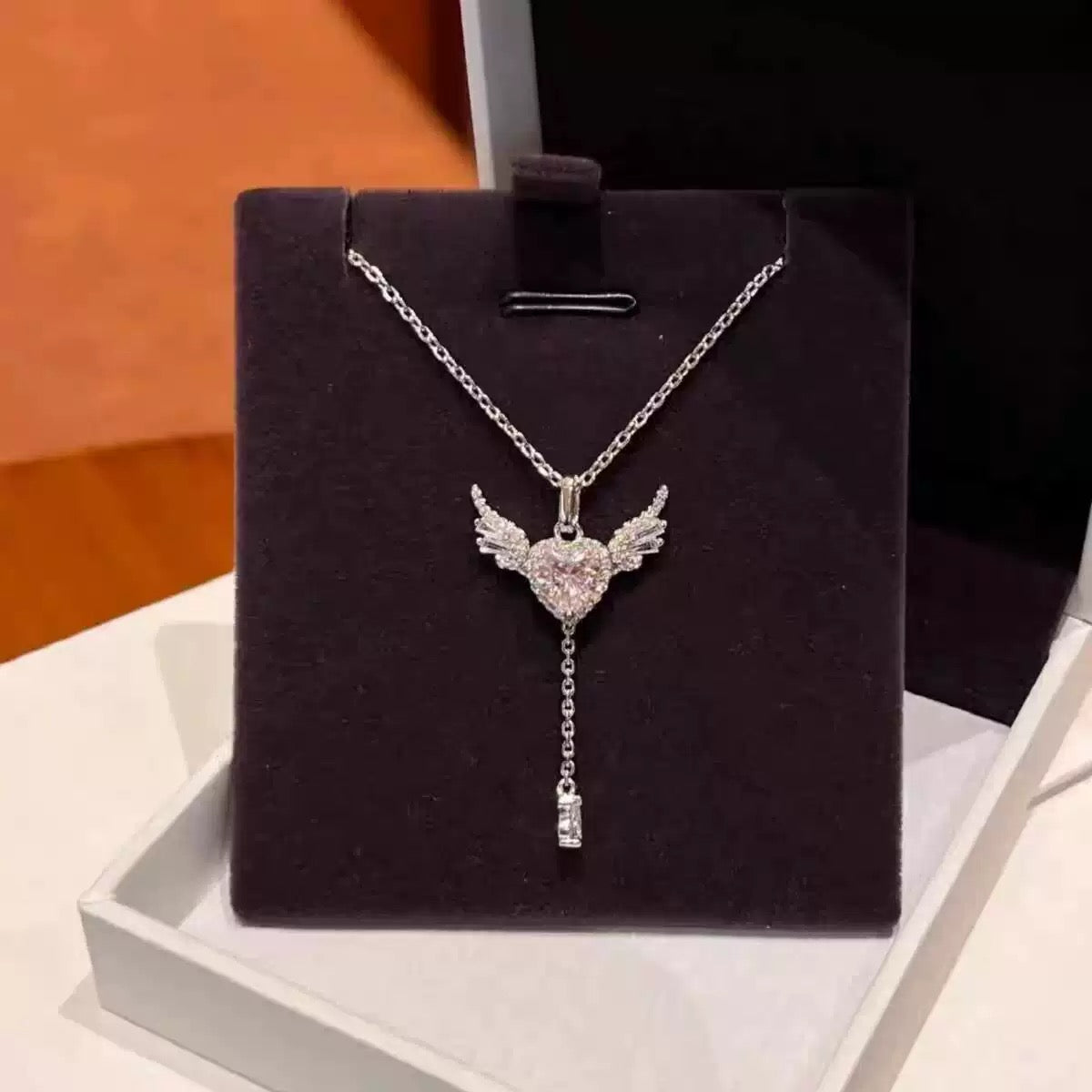 Angel Wing Heart Zircon Y Drop Necklace