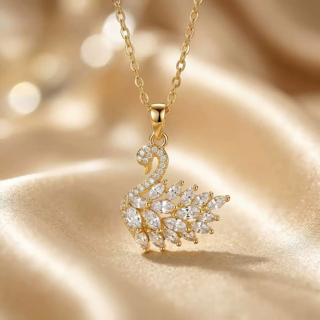 Gold Plated Swan Pendant Necklace with Sparkling Zircon - Elegant Clavicle Chain Jewelry for Women