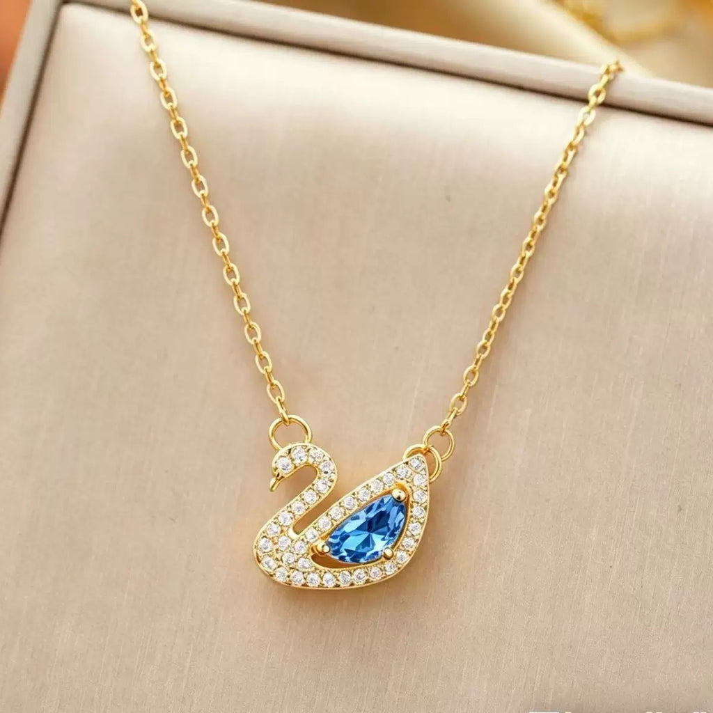 Elegant swan necklace with sparkling colored