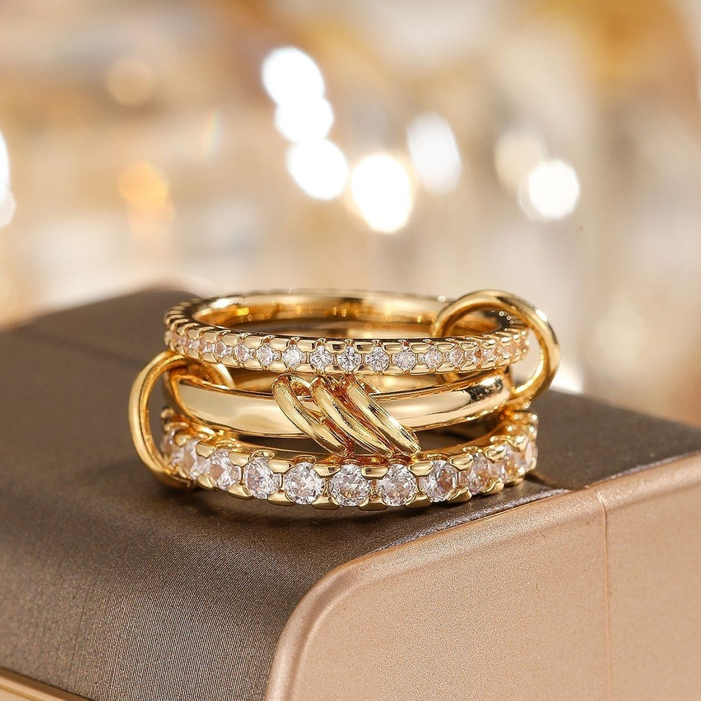 Dainty Stackable Gold Ring with CZ Stones - Everyday Luxury Jewelry