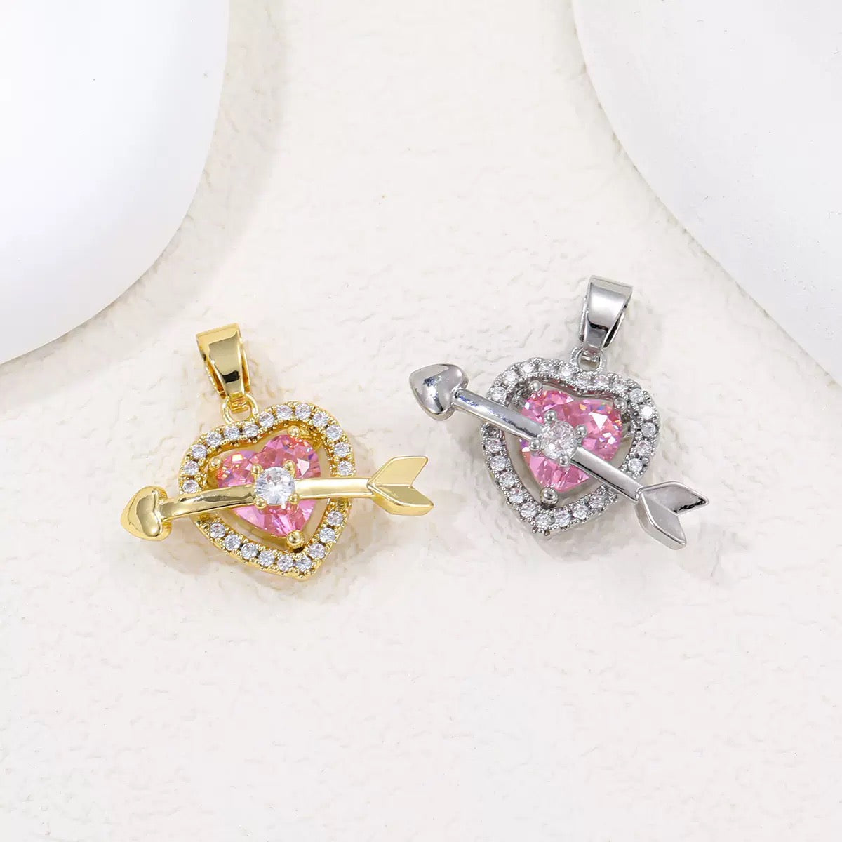 Gold Plated Cupid Arrow Heart Necklace