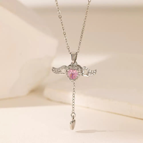 Angel Wing Heart Zircon Y Drop Necklace