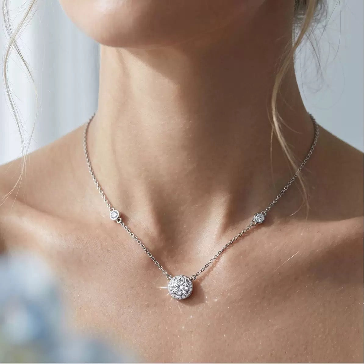 Premium Round Cut Moissanite Necklace, 925 Sterling Silver