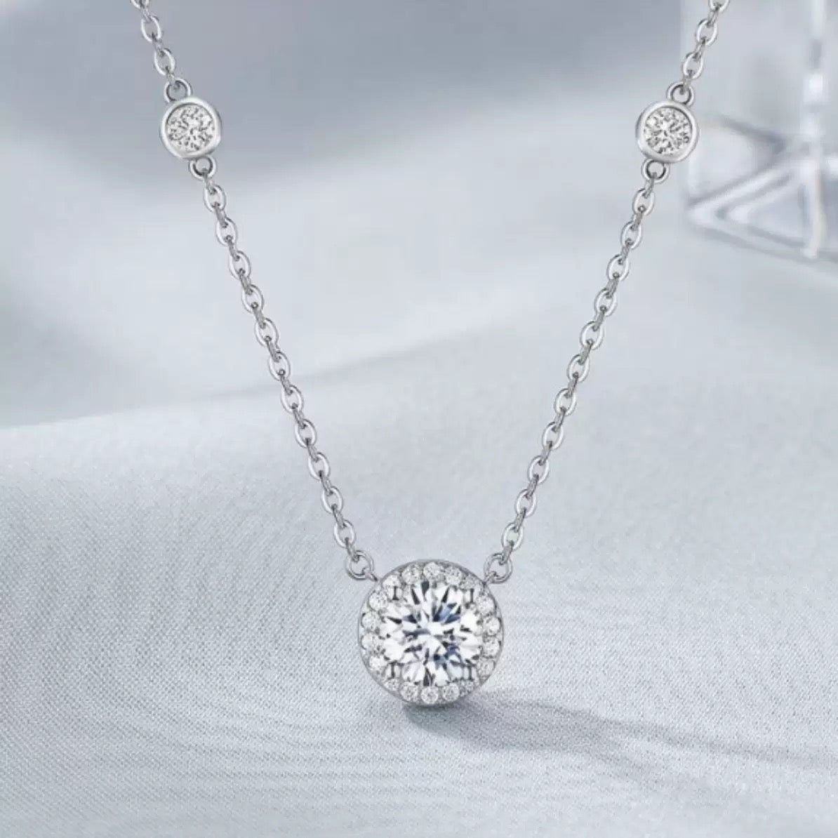 Premium Round Cut Moissanite Necklace, 925 Sterling Silver