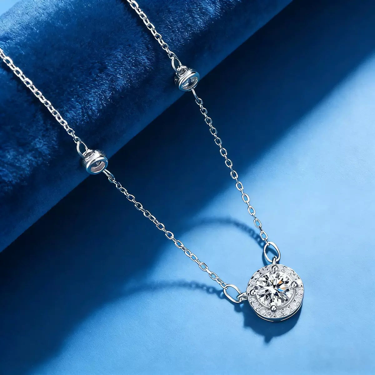Premium Round Cut Moissanite Necklace, 925 Sterling Silver