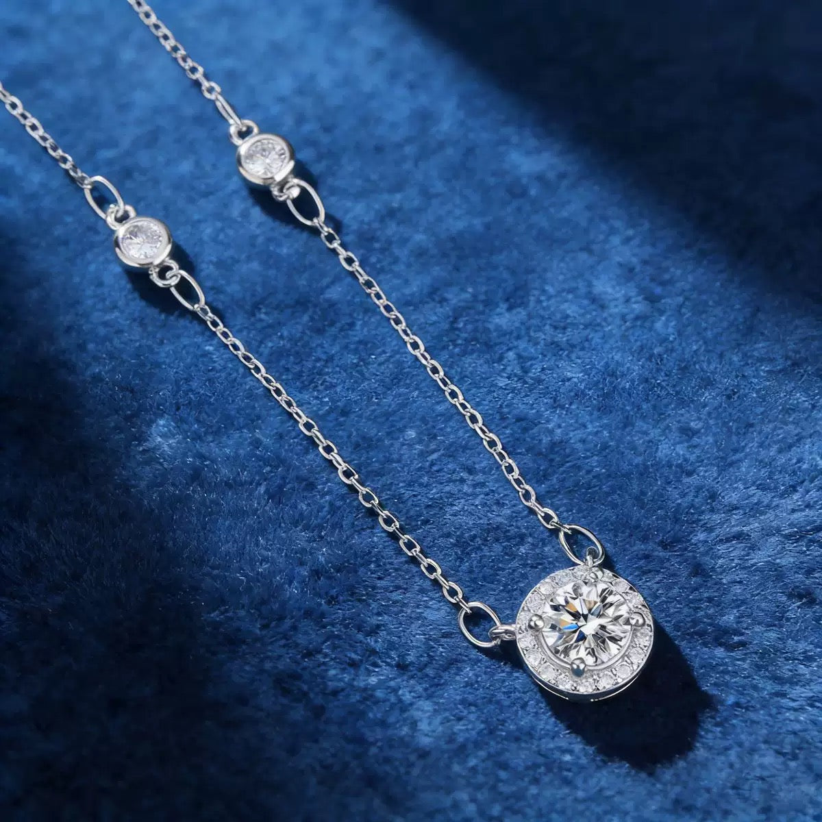 Premium Round Cut Moissanite Necklace, 925 Sterling Silver