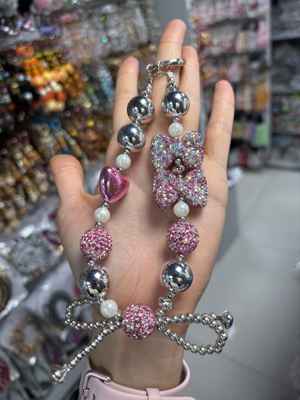 rhinestone bow chain