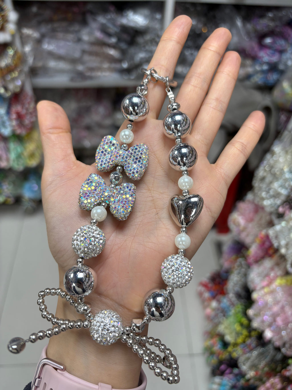 rhinestone bow chain